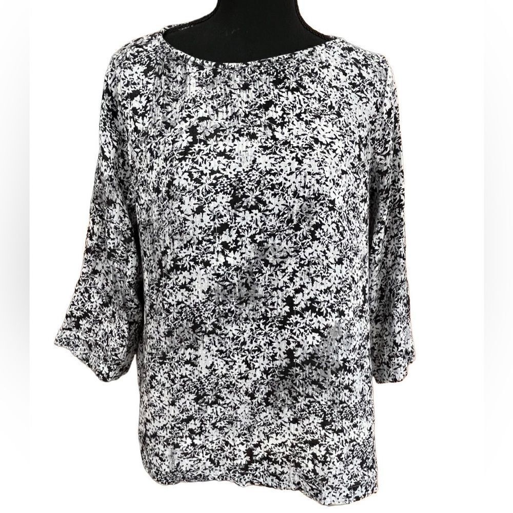 J Jill Pure Jill 100% cotton pull over style top, gray/ black size S